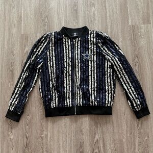 NFL Dallas Cowboys Navy & Silver Sequin Varsity Jacket